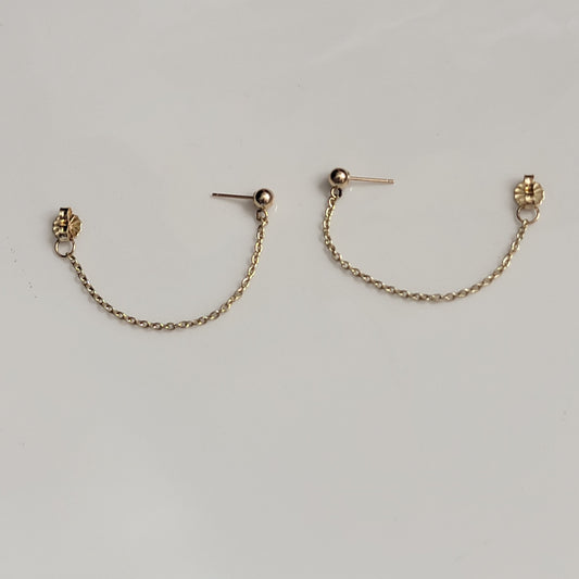 Chain Earrings 14k Yellow Gold with Ball Tops