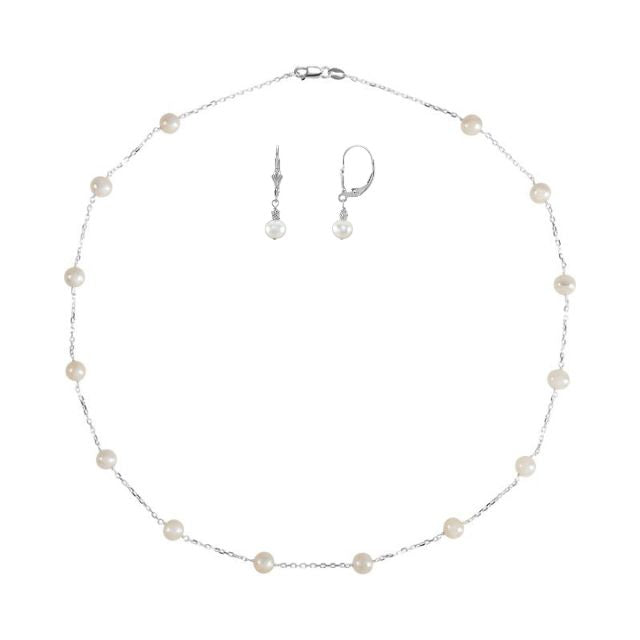 Cultured Pearl Station Necklace and Earring Set