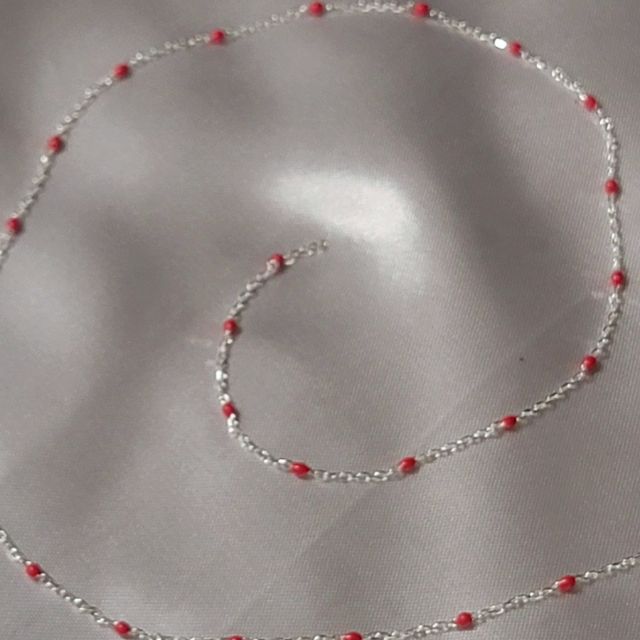 Red Satellite Link Sterling Silver Permanent Jewelry Chain