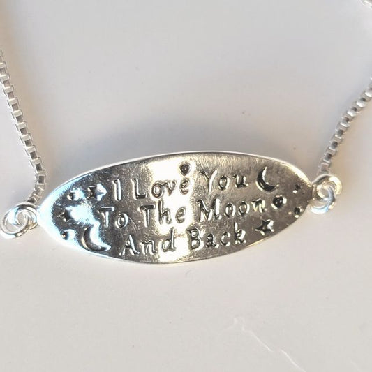 I Love You to the Moon and Back Adjustable Sterling Silver Bracelet