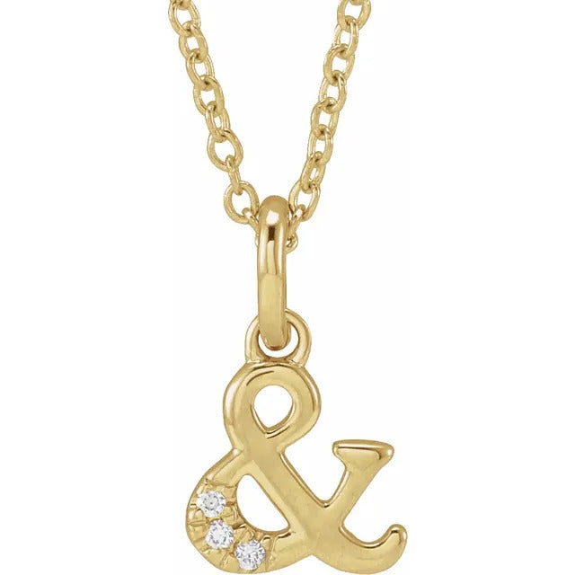 Petite & Ampersand Symbol Diamond Accented 14k Gold Necklace