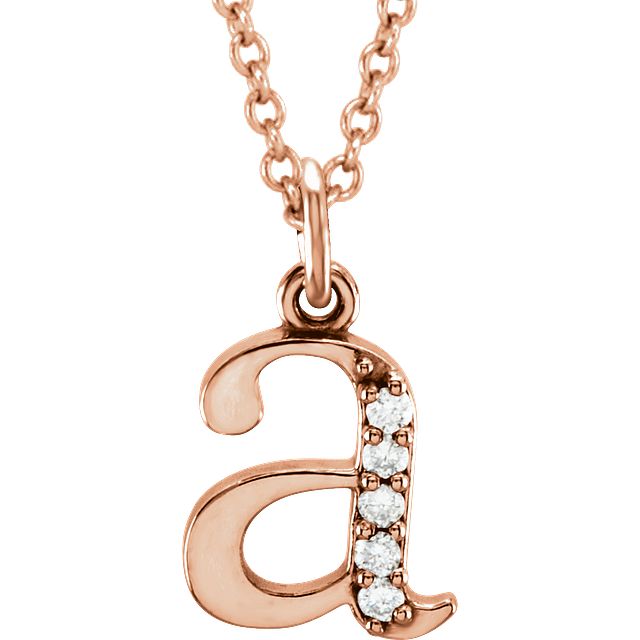 Lower Case Initial Necklace with Diamonds 14k Solid Rose Gold Letter a