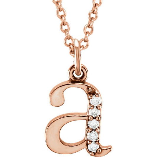 Lower Case Initial Necklace with Diamonds 14k Solid Rose Gold Letter a