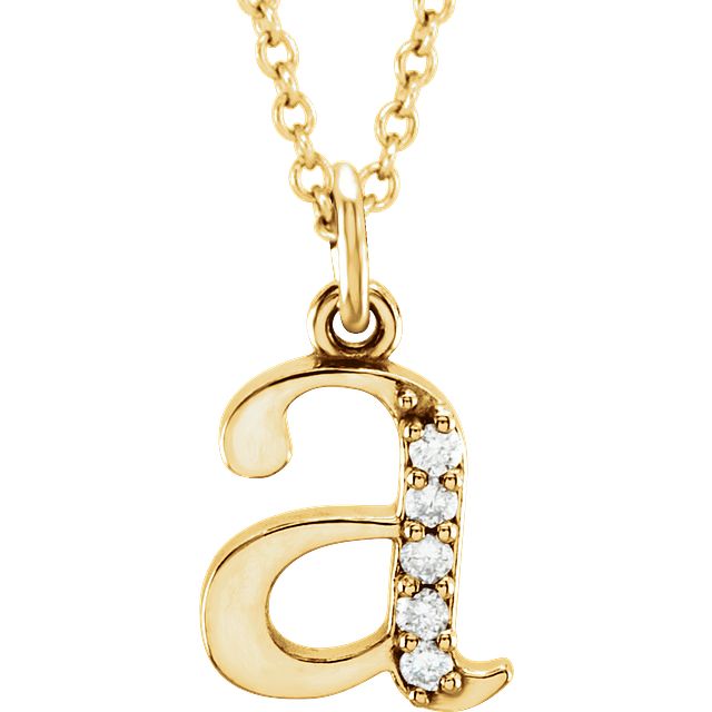 Lower Case Initial Necklace with Diamonds 14k Solid Yellow Gold Letter a