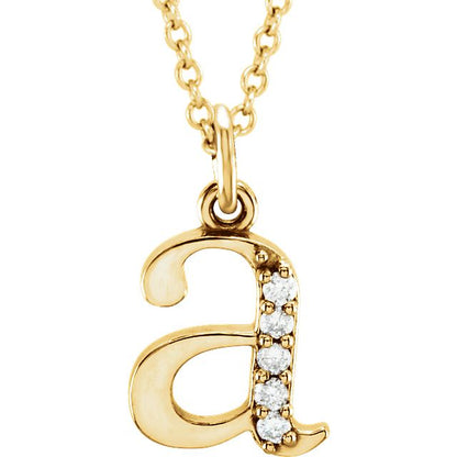 Lower Case Initial Necklace with Diamonds 14k Solid Yellow Gold Letter a