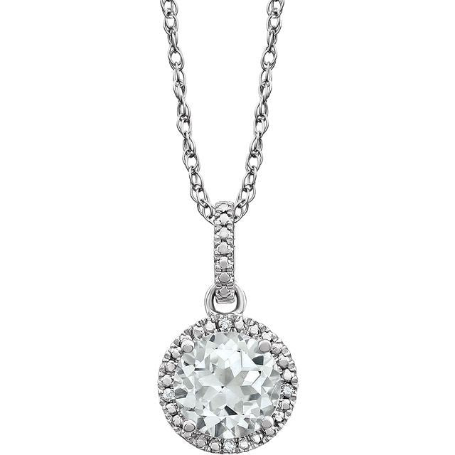 April Lab Created White Sapphire Round .01 CTW Diamond Halo Birthstone Solitaire Necklace in .925 Sterling Silver