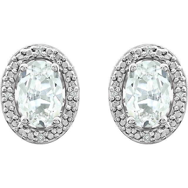 Oval Diamond Halo Birthstone Earrings .925 Sterling Silver