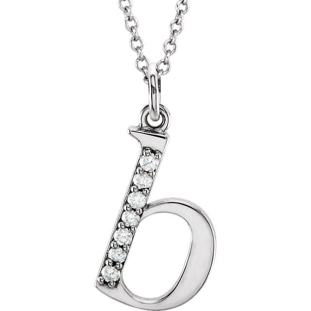 Lower Case Initial Necklace with Diamonds 14k Solid White Gold Letter b