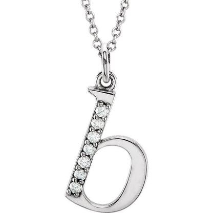 Lower Case Initial Necklace with Diamonds 14k Solid White Gold Letter b