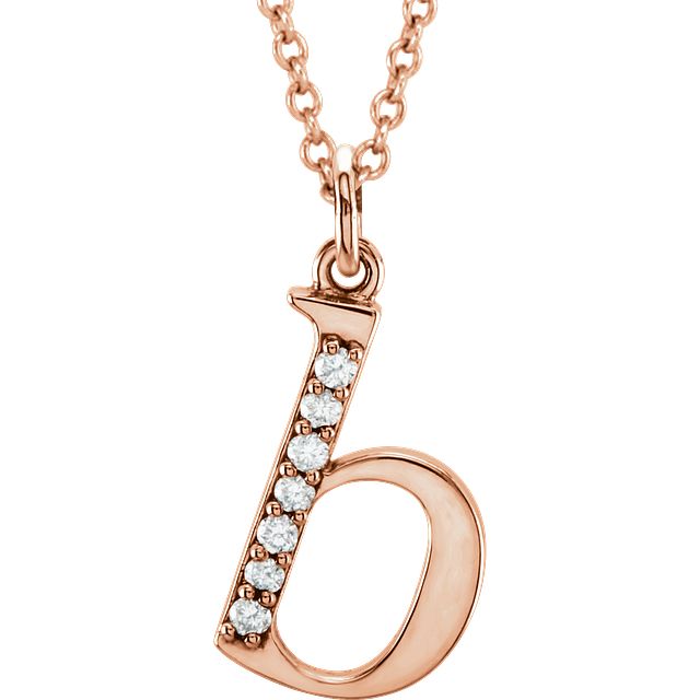 Lower Case Initial Necklace with Diamonds 14k Solid Rose Gold Letter b
