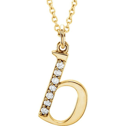 Lower Case Initial Necklace with Diamonds 14k Solid Yellow Gold Letter b