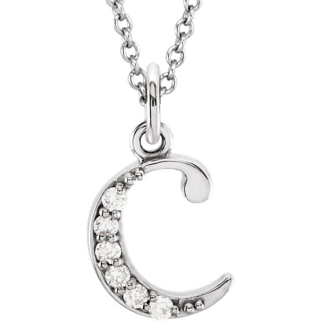 Lower Case Initial Necklace with Diamonds 14k Solid White Gold Letter c