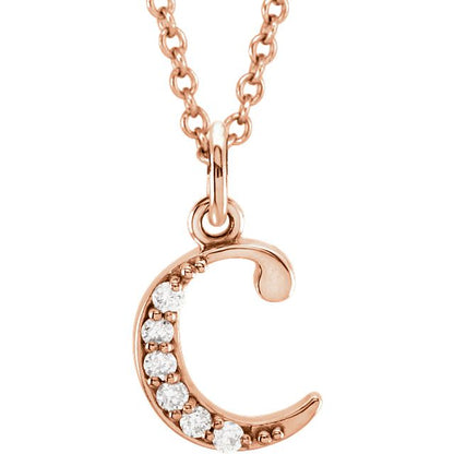 Lower Case Initial Necklace with Diamonds 14k Solid Rose Gold Letter c