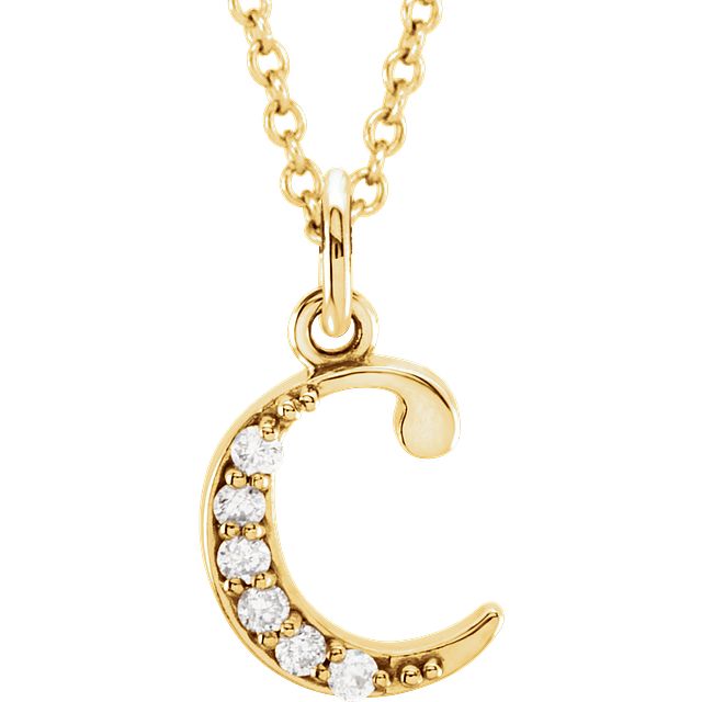 Lower Case Initial Necklace with Diamonds 14k Solid Yellow Gold Letter c