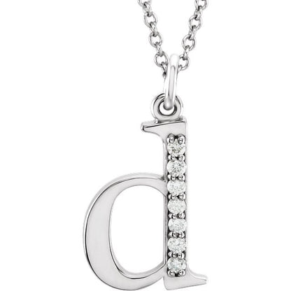 Lower Case Initial Necklace with Diamonds 14k Solid White Gold Letter d