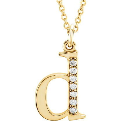 Lower Case Initial Necklace with Diamonds 14k Solid Yellow Gold Letter d
