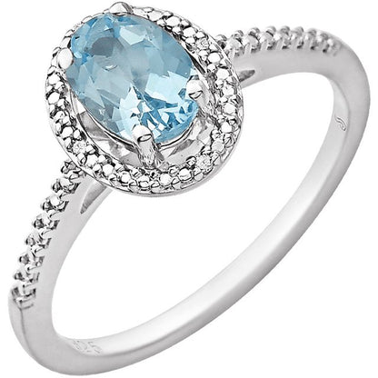 Oval .01 CTW Diamond Halo Birthstone Ring in .925 Sterling Silver