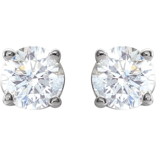 Natural Diamond Solitaire Stud Earrings 14k White Gold