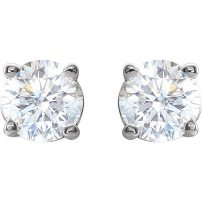 Natural Diamond Solitaire Stud Earrings 14k White Gold