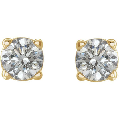 Natural Diamond Solitaire Stud Earrings in 14k Gold