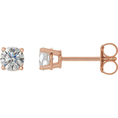 Natural Diamond Solitaire Stud Earrings in 14k Gold