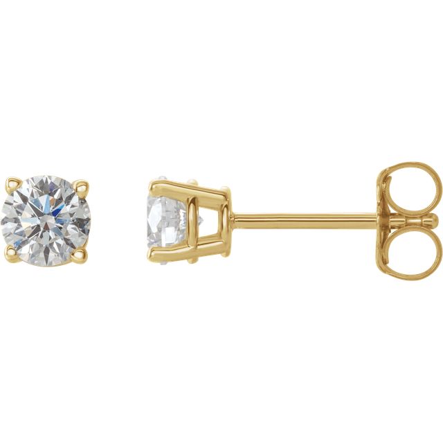Natural Diamond Solitaire Stud Earrings in 14k Gold