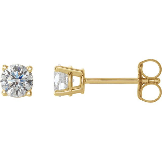Natural Diamond Solitaire Stud Earrings in 14k Gold