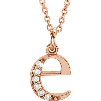Lower Case Initial Necklace with Diamonds 14k Solid Rose Gold Letter e