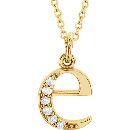Lower Case Initial Necklace with Diamonds 14k Solid Yellow Gold Letter e