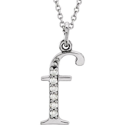 Lower Case Initial Necklace with Diamonds 14k Solid White Gold Letter f