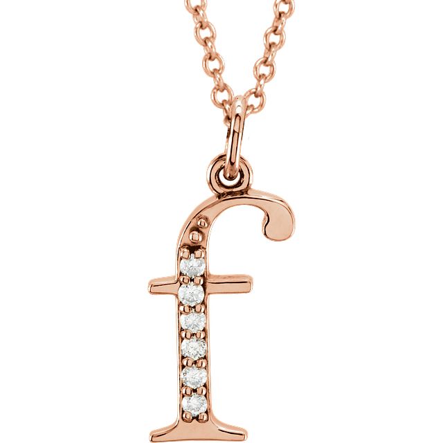Lower Case Initial Necklace with Diamonds 14k Solid Rose Gold Letter f
