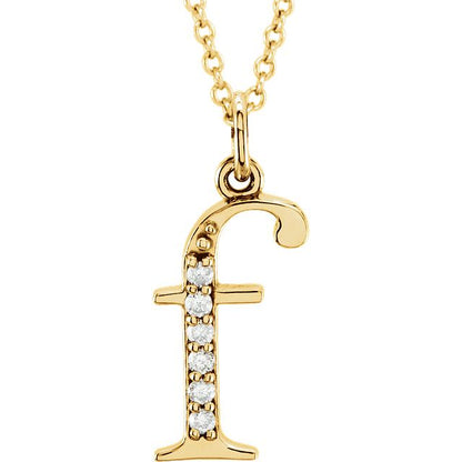 Lower Case Initial Necklace with Diamonds 14k Solid Yellow Gold Letter f