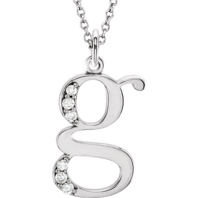 Lower Case Initial Necklace with Diamonds 14k Solid White Gold Letter g