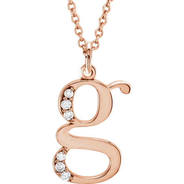 Lower Case Initial Necklace with Diamonds 14k Solid Rose Gold Letter g