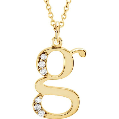 Lower Case Initial Necklace with Diamonds 14k Solid Yellow Gold Letter g