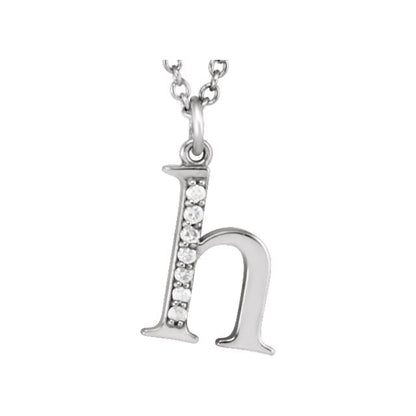 Lower Case Initial Necklace with Diamonds 14k Solid White Gold Letter h