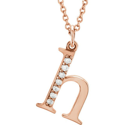 Lower Case Initial Necklace with Diamonds 14k Solid Rose Gold Letter h