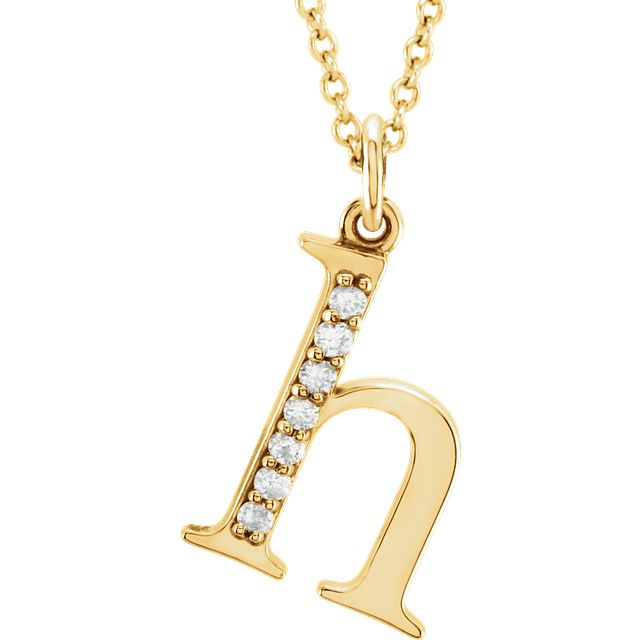 Lower Case Initial Necklace with Diamonds 14k Solid Yellow Gold Letter h
