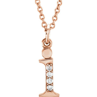 Lower Case Initial Necklace with Diamonds 14k Solid Rose Gold Letter i