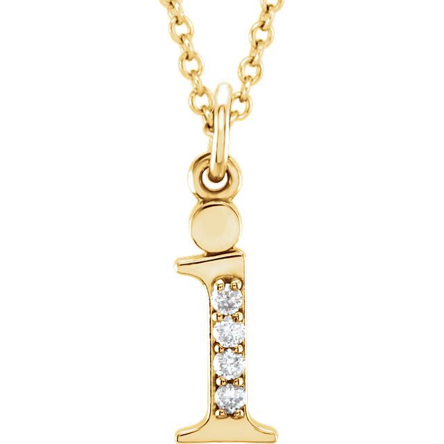 Lower Case Initial Necklace with Diamonds 14k Solid Yellow Gold Letter i