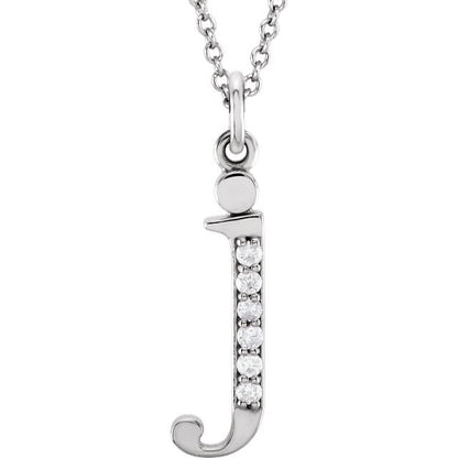 Lower Case Initial Necklace with Diamonds 14k Solid White Gold Letter j