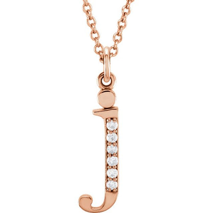 Lower Case Initial Necklace with Diamonds 14k Solid Rose Gold Letter j