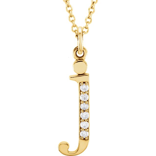 Lower Case Initial Necklace with Diamonds 14k Solid Yellow Gold Letter j