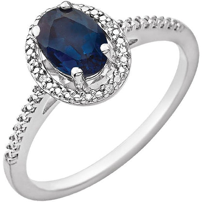 Oval .01 CTW Diamond Halo Birthstone Ring in .925 Sterling Silver