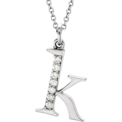 Lower Case Initial Necklace with Diamonds 14k Solid White Gold Letter k