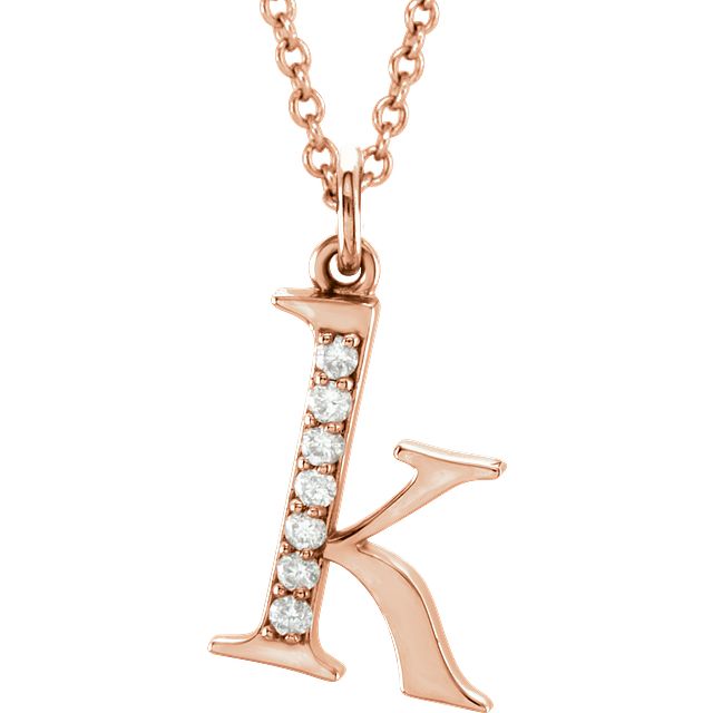 Lower Case Initial Necklace with Diamonds 14k Solid Rose Gold Letter k