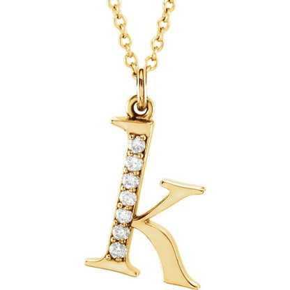 Lower Case Initial Necklace with Diamonds 14k Solid Yellow Gold Letter k