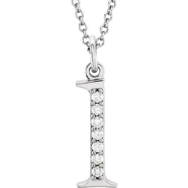 Lower Case Initial Necklace with Diamonds 14k Solid White Gold Letter l