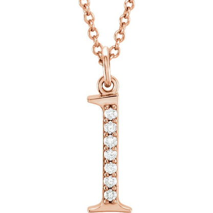 Lower Case Initial Necklace with Diamonds 14k Solid Rose Gold Letter l