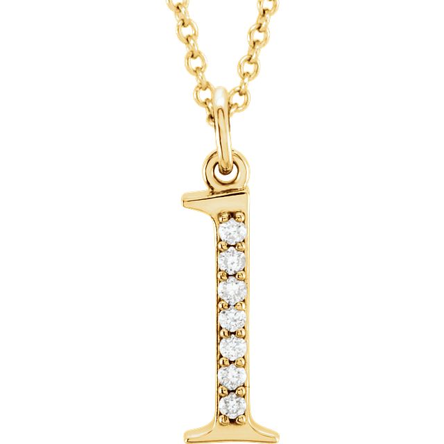 Lower Case Initial Necklace with Diamonds 14k Solid Yellow Gold Letter l